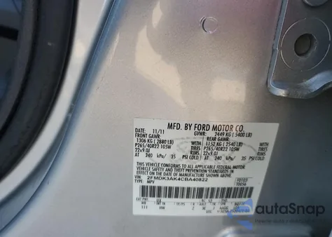 2012 Ford Edge Sport z USA, uszkodzony, nr VIN 2FMDK3AK4CBA40822